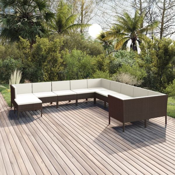vidaXL 11 Piece Garden Lounge Set with Cushions Poly Rattan Brown