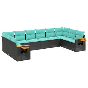 vidaXL 10 Piece Garden Sofa Set with Cushions Black Poly Rattan