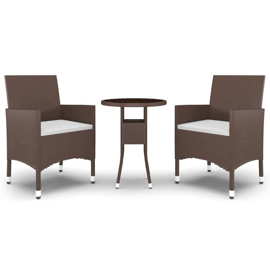 vidaXL 3 Piece Garden Dining Set Poly Rattan Brown