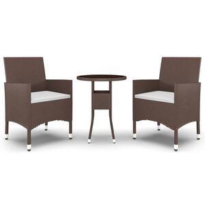 vidaXL 3 Piece Garden Dining Set Poly Rattan Brown