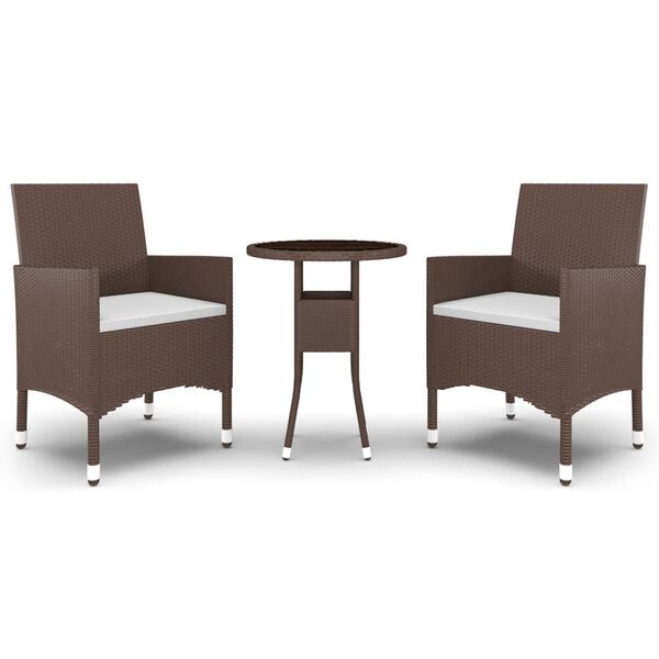 vidaXL 3 Piece Garden Dining Set Poly Rattan Brown