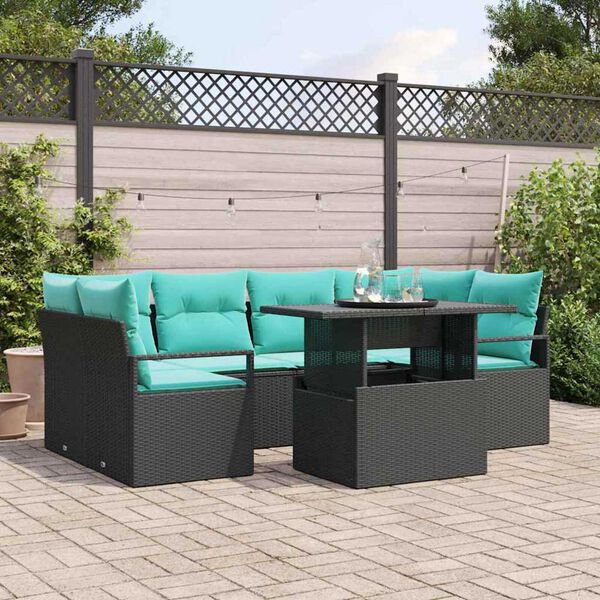 vidaXL Garden Sofa Set with Storage 7 pcs Black Poly rattan