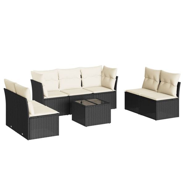 vidaXL 8 Piece Garden Sofa Set with Cushions Black Poly Rattan