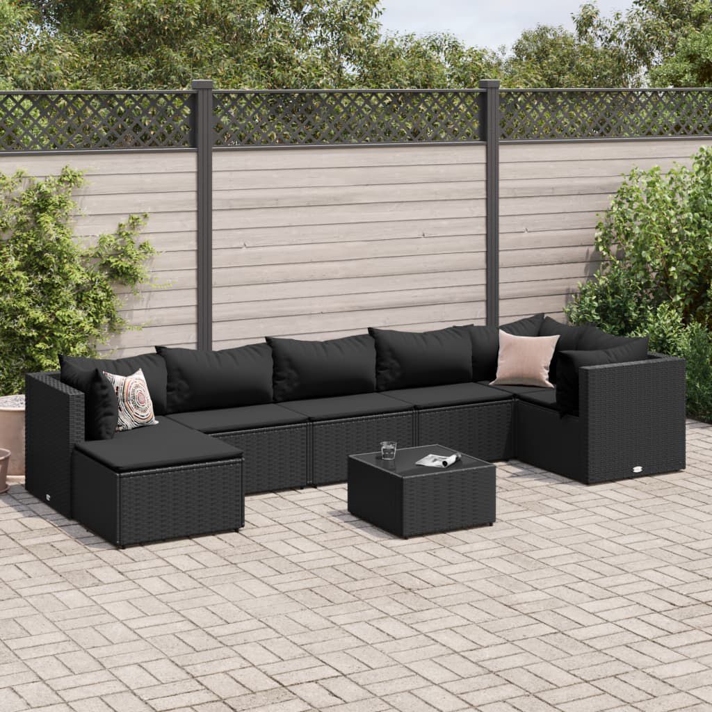 vidaXL 8 Piece Garden Lounge Set with Cushions Black Poly Rattan