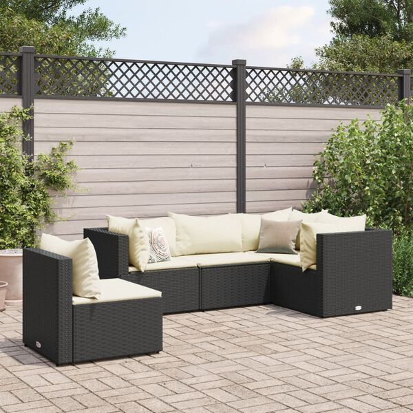 vidaXL 5 Piece Garden Lounge Set with Cushions Black Poly Rattan
