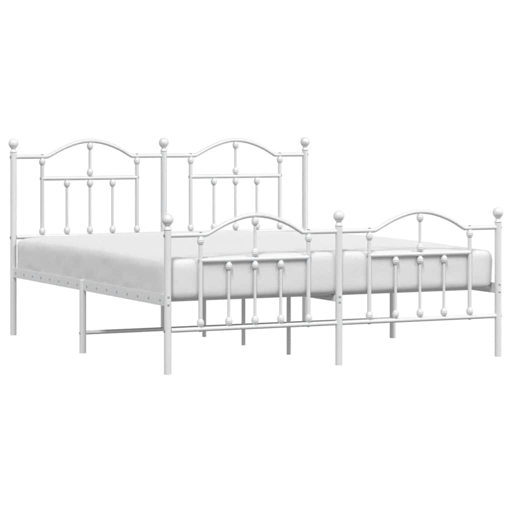 vidaXL Metal Bed Frame without Mattress with Footboard White 183x213cm