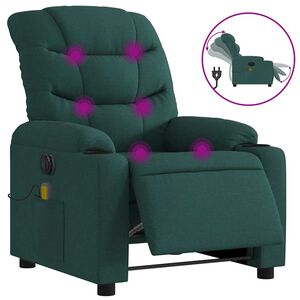 vidaXL Electric Massage Recliner Chair Dark Green Fabric