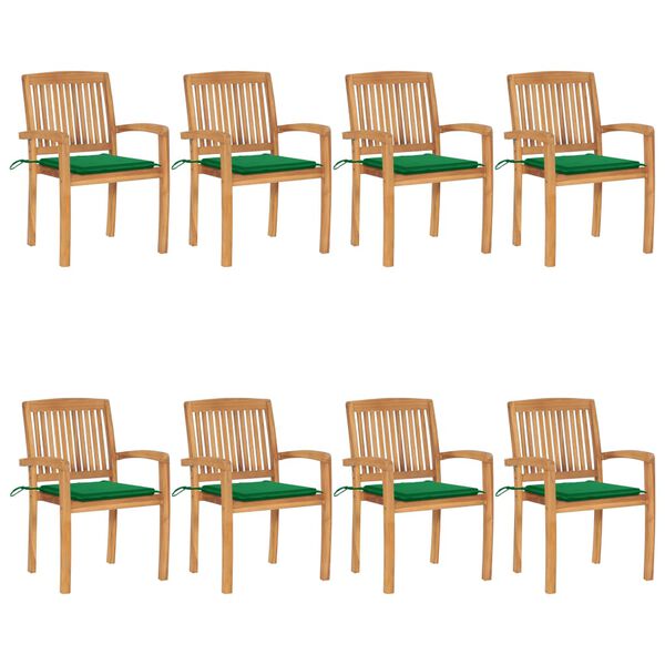 vidaXL Stacking Garden Chairs with Cushions 8 pcs Solid Teak Wood
