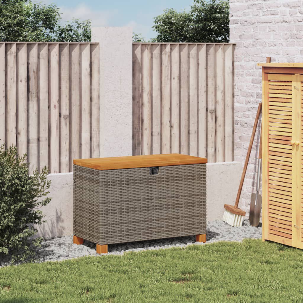 vidaXL Garden Storage Box Grey 80x40x48 cm Poly Rattan Acacia Wood