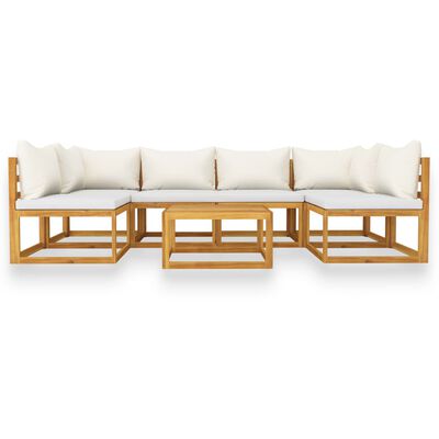 vidaXL 7 Piece Garden Lounge Set with Cushion Cream Solid Acacia Wood