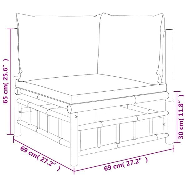 vidaXL 2 Piece Garden Lounge Set with Cream White Cushions Bamboo