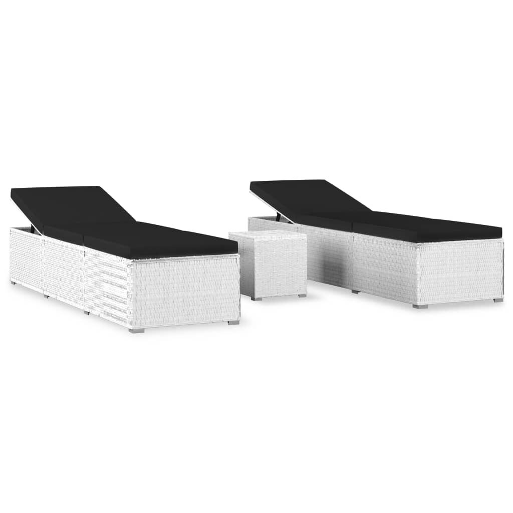vidaXL 3 Piece Garden Sun Loungers with Tea Table Poly Rattan White