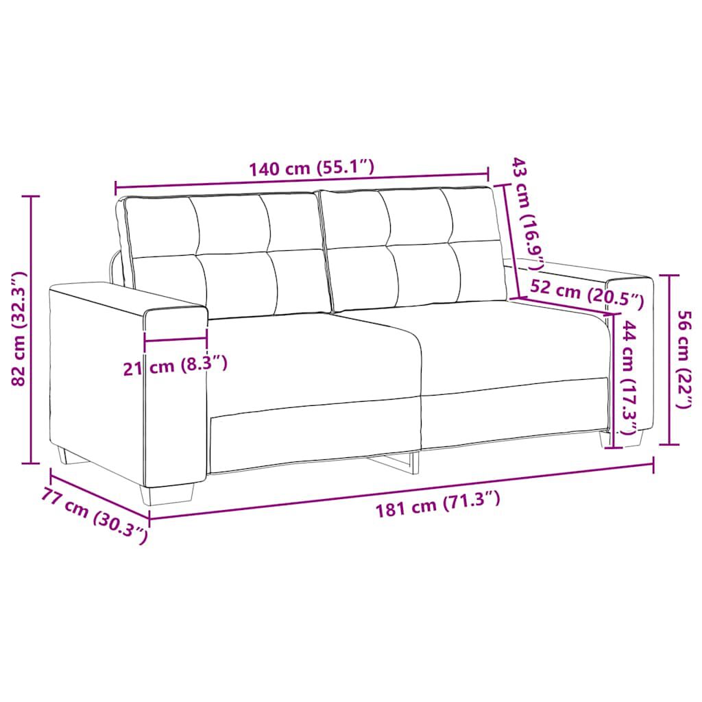 vidaXL Loveseat Sofa Dark Grey 140 cm Fabric
