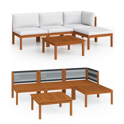 vidaXL 5 Piece Garden Lounge Set with Cushions Cream Solid Acacia Wood