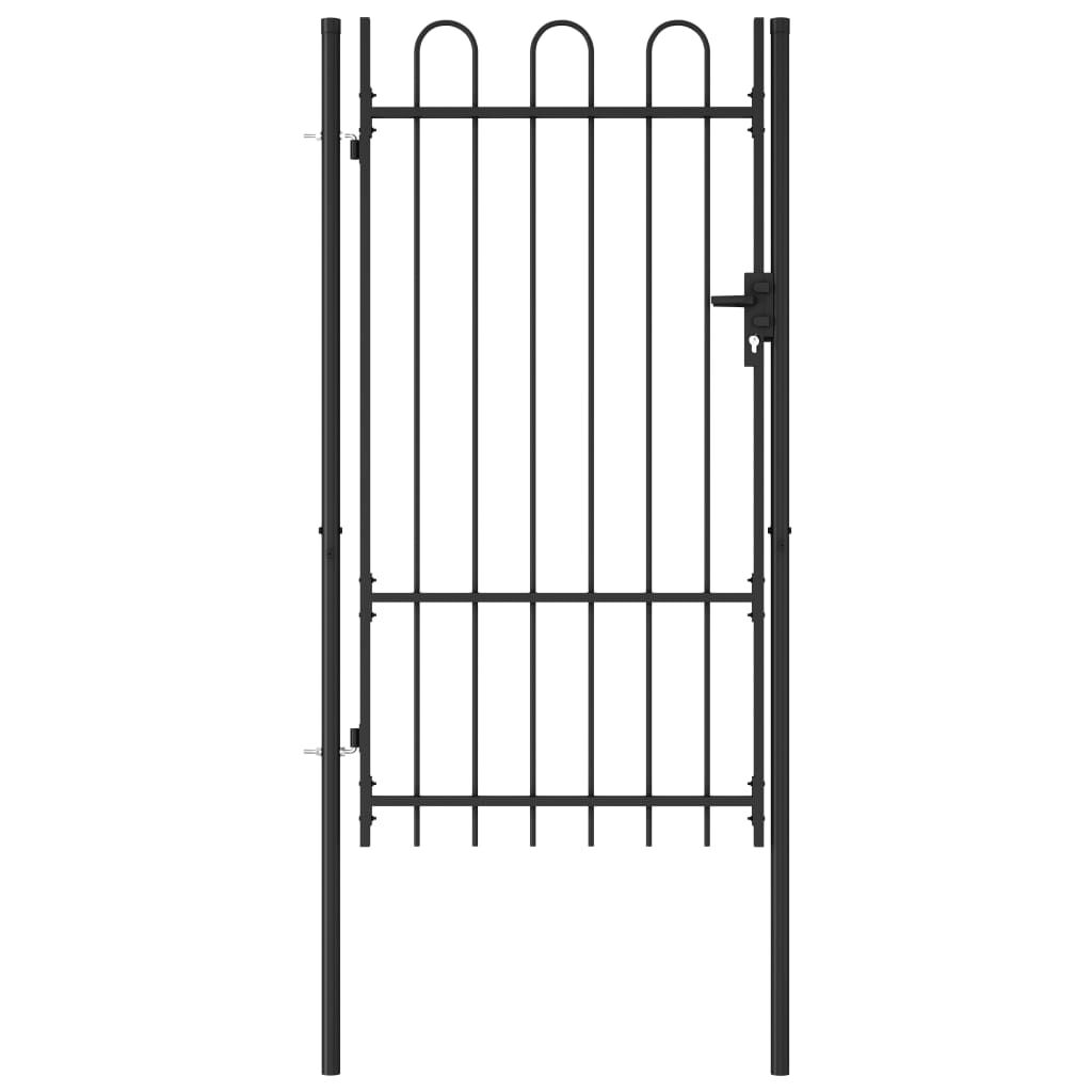 vidaXL Fence Gate Single Door with Arched Top Steel 1x1.75 m Black