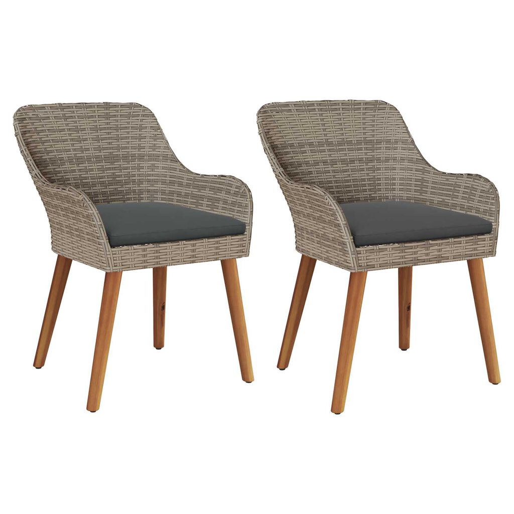 vidaXL Garden Chairs with Cushions 2 pcs Black Poly Rattan