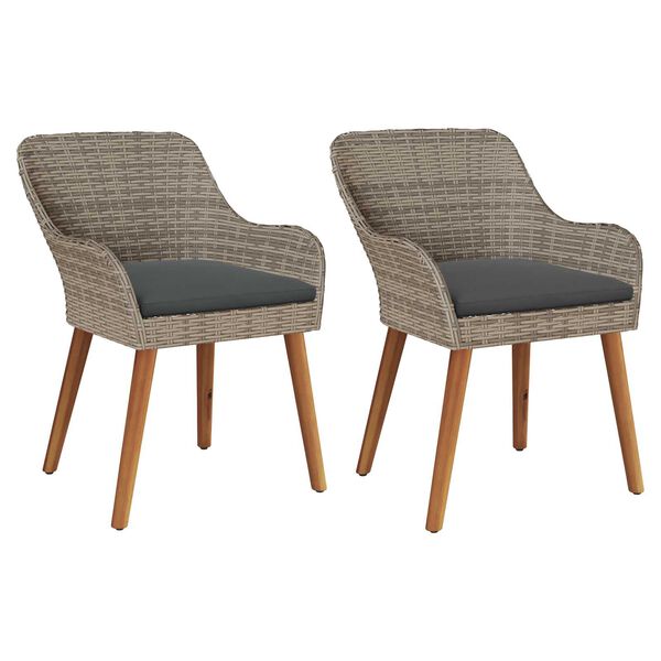 vidaXL Garden Chairs with Cushions 2 pcs Black Poly Rattan