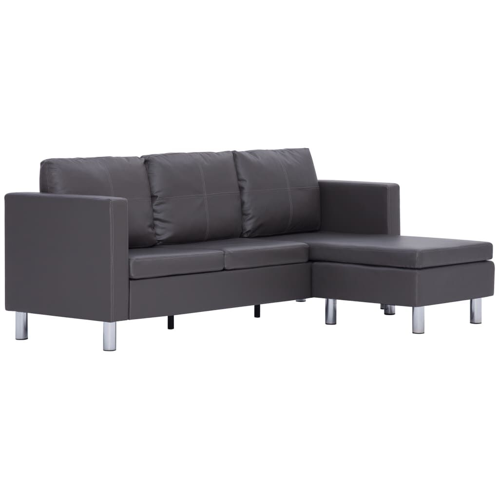 vidaXL 3-Seater Sofa with Cushions Gray Faux Leather