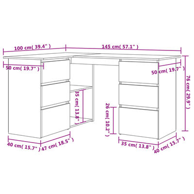 vidaXL Corner Desk Smoked Oak 145x100x76 cm Engineered Wood