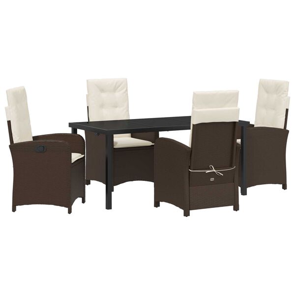 vidaXL Garden Dining Set with Cushion 5 pcs Brown Poly Rattan