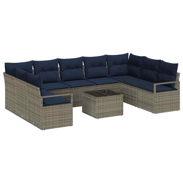 vidaXL Sofa Set with Cushion 10 pcs Grey Poly Rattan