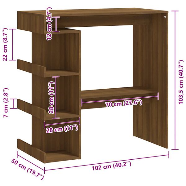 vidaXL Bar Table with Storage Rack Brown Oak 100x50x101.5cm Engineered Wood