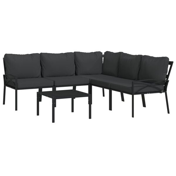 vidaXL 6 Piece Garden Lounge Set with Grey Cushions Steel