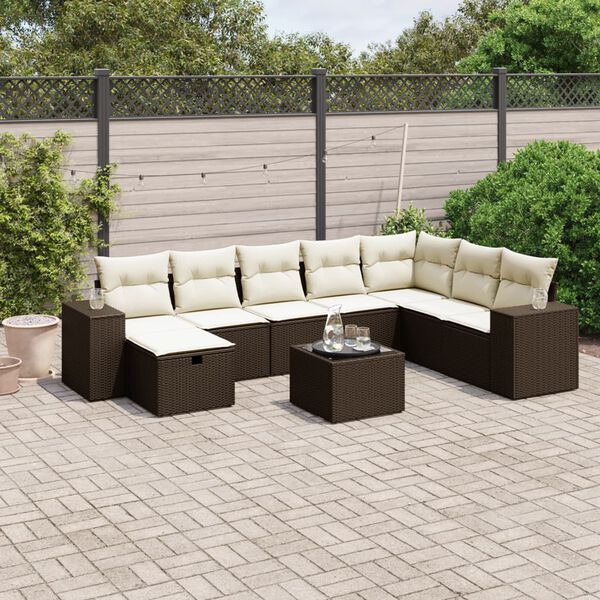 vidaXL 8 Piece Garden Sofa Set with Cushions Brown Poly Rattan