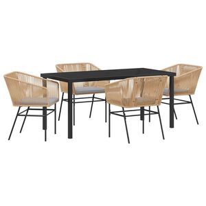 vidaXL Garden Dining Set with Cushion 5 pcs Brown Powder-Coated Steel