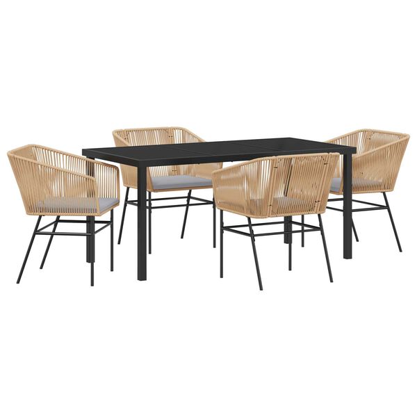 vidaXL Garden Dining Set with Cushion 5 pcs Brown Powder-Coated Steel