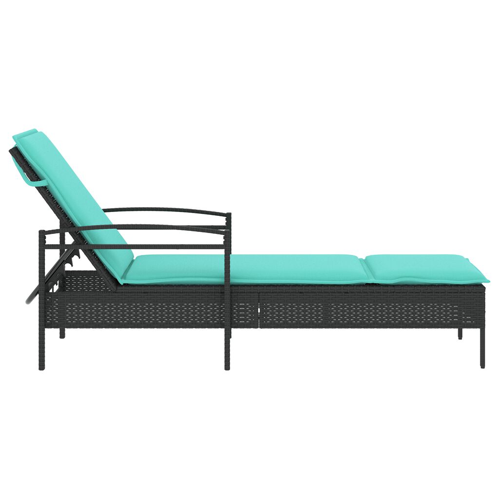 vidaXL Sun Lounger with Cushion Black 63x200x81 cm Poly Rattan