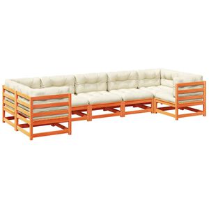 vidaXL 7 Piece Garden Sofa Set with Cushions Wax Brown Solid Wood Pine