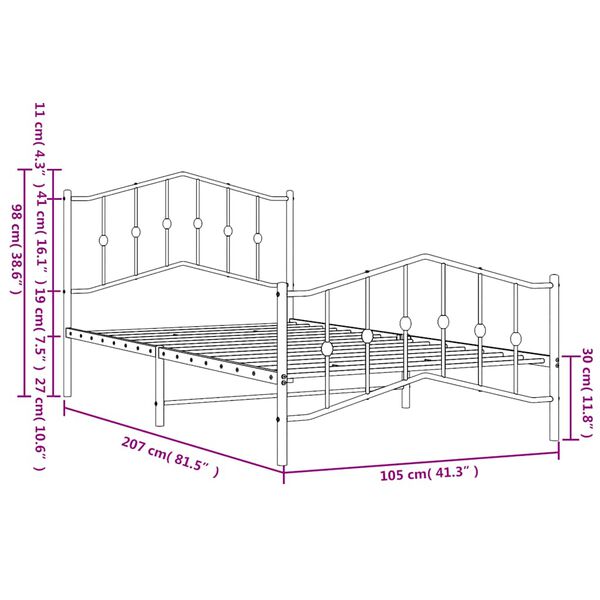 vidaXL Metal Bed Frame without Mattress with Footboard White 100x200cm