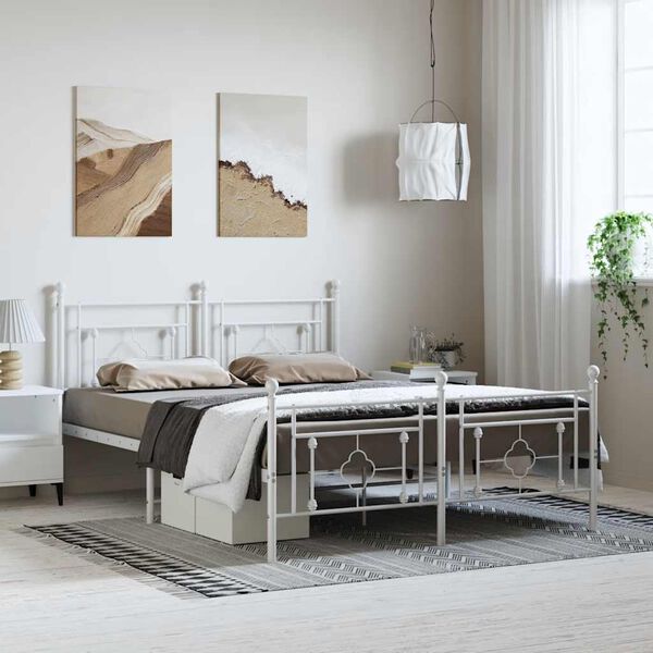 vidaXL Metal Bed Frame without Mattress with Footboard White 193x203cm