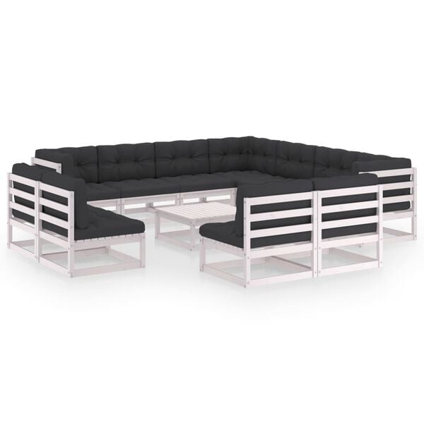 vidaXL 12 Piece Garden Lounge Set with Cushions White Solid Pinewood