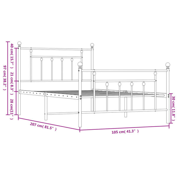 vidaXL Metal Bed Frame without Mattress with Footboard White 100x200cm