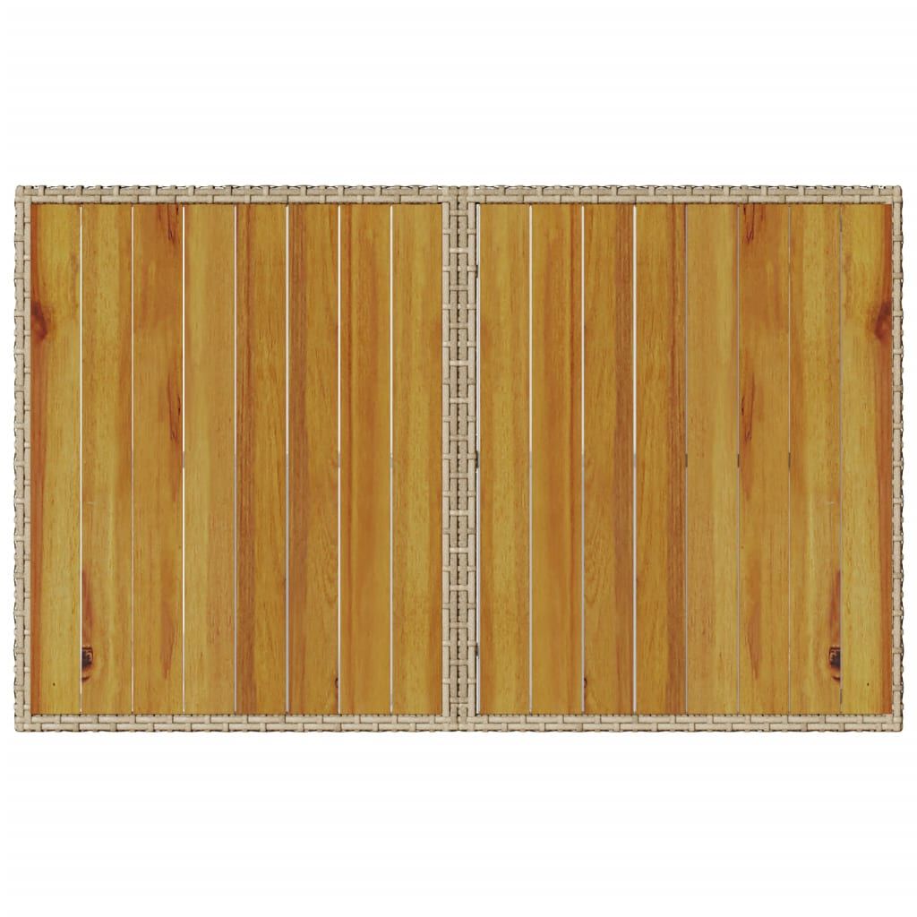 vidaXL Garden Table with Wooden Top Beige 110x68x70 cm Poly Rattan