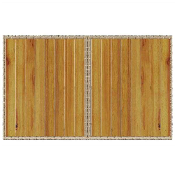 vidaXL Garden Table with Wooden Top Beige 110x68x70 cm Poly Rattan