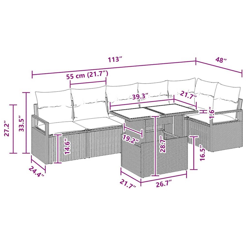 vidaXL Garden Sofa Set 7 pcs Brown and red 100 x 55 x 73 cm