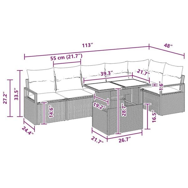 vidaXL Garden Sofa Set 7 pcs Brown and red 100 x 55 x 73 cm