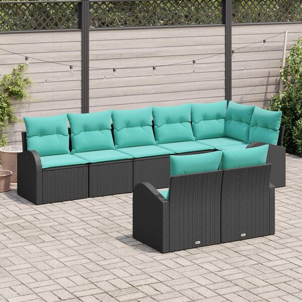 vidaXL 9 Piece Garden Sofa Set with Cushions Black Poly Rattan