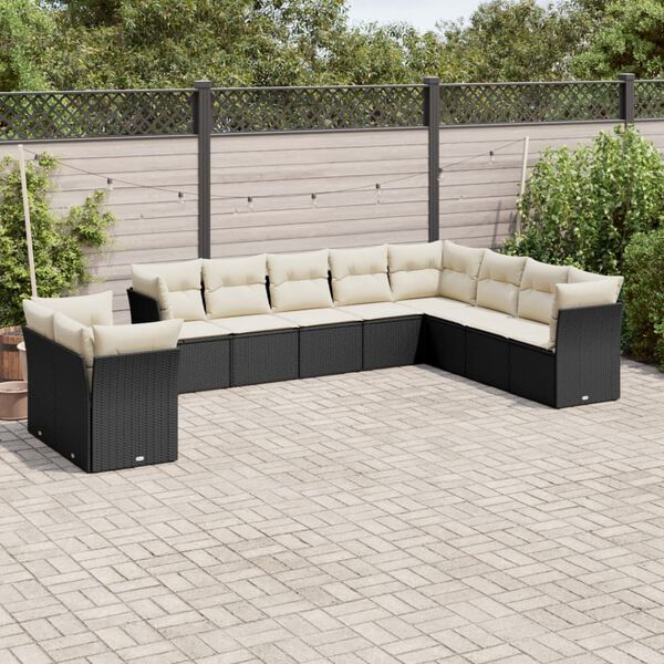vidaXL 10 Piece Garden Sofa Set with Cushions Black Poly Rattan