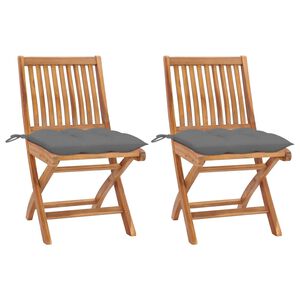 vidaXL Garden Chairs 2 pcs with Grey Cushions Solid Teak Wood