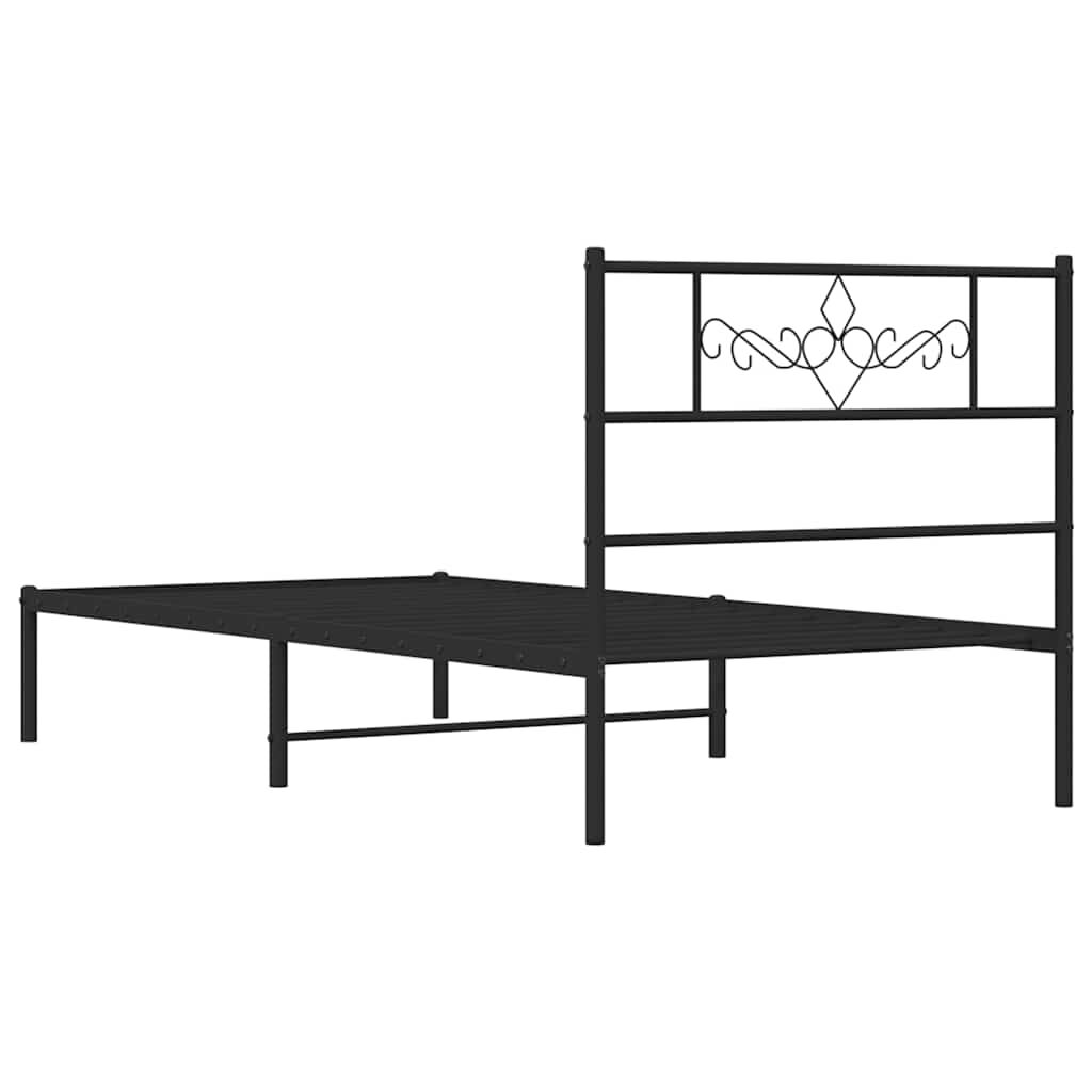 vidaXL Metal Bed Frame without Mattress with Headboard Black 100x190cm