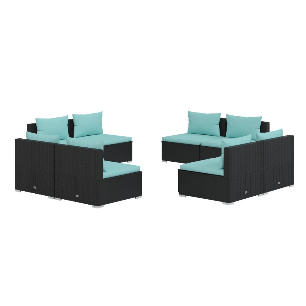 vidaXL 8 Piece Garden Lounge Set with Cushions Poly Rattan Black