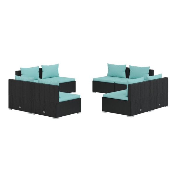 vidaXL 8 Piece Garden Lounge Set with Cushions Poly Rattan Black