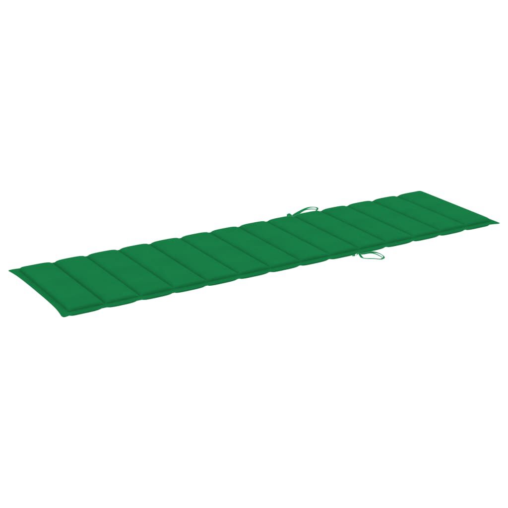 vidaXL Sun Lounger with Green Cushion Solid Teak Wood