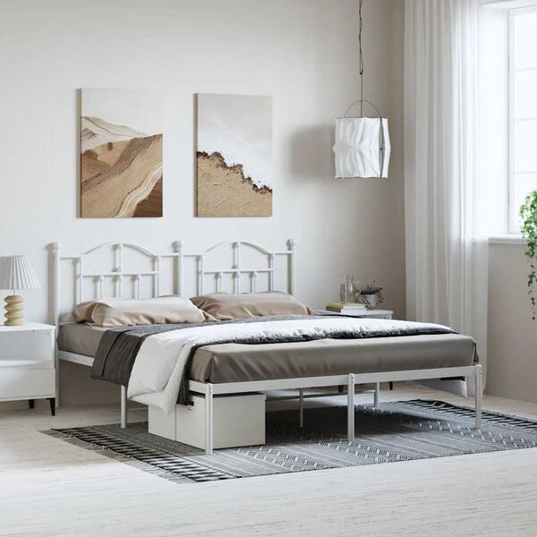 vidaXL Metal Bed Frame without Mattress with Headboard White 183x213cm