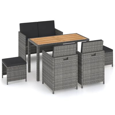 vidaXL 6 Piece Outdoor Dining Set Poly Rattan and Acacia Wood Grey