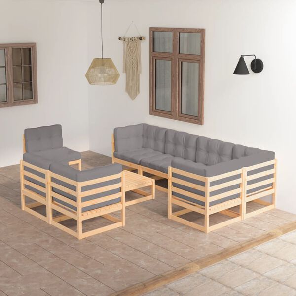vidaXL 9 Piece Garden Lounge Set with Cushions Solid Pinewood